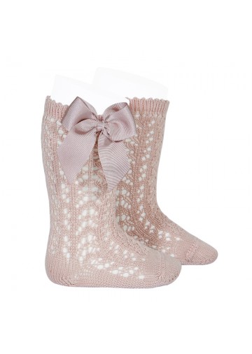 Perle Openwork Knee High Socks with Bow